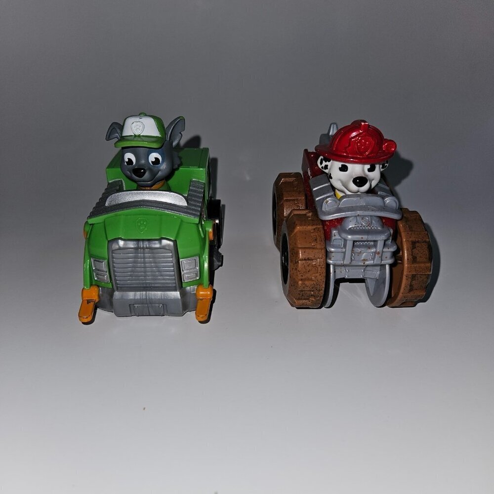 PAW Patrol Character Vehicle Toy Lot Marshall Monster Truck Rocky Garbage Truck